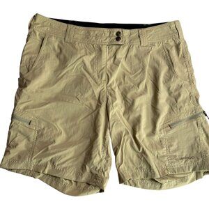Ex-Officio Cargo Shorts, Khaki Tan. Size Women's 12.  100% Nylon.  Zip Pockets.